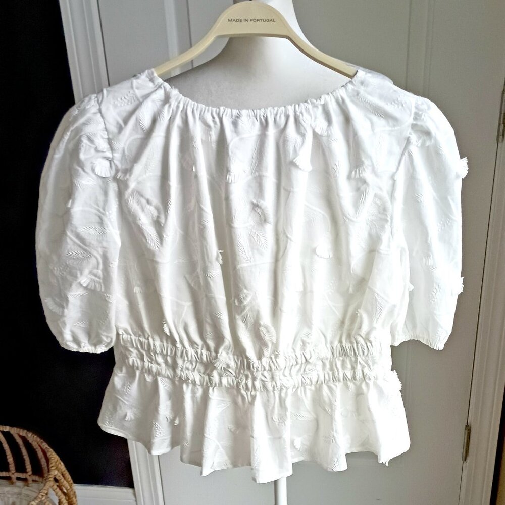 NEW! GORGEOUS BOHO ELASTIC WAIST White BLOUSE By JOIE - Picture 5 of 5